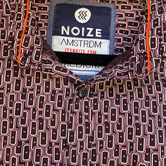 Noize Amstrdm Brown/Mauve Geo Dress Shirt M - Picture 5 of 13